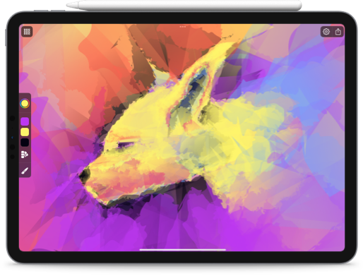 Exsto app screenshot showing a canvas with dog.