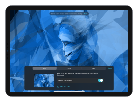 Exsto app screenshot showing the export menu